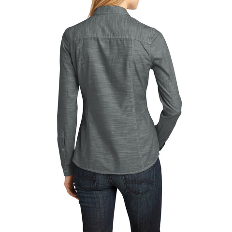 Womens Long Sleeve Washed Woven Shirt - Grey - Back