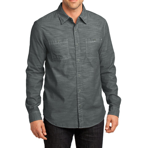 Mens Long Sleeve Washed Woven Shirt - Grey - Front