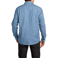 Mens Long Sleeve Washed Woven Shirt - Light Blue - Back