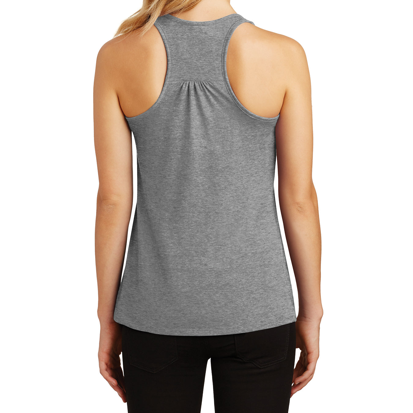 Womens Solid Gathered Racerback Tank - Heathered Nickel - Back