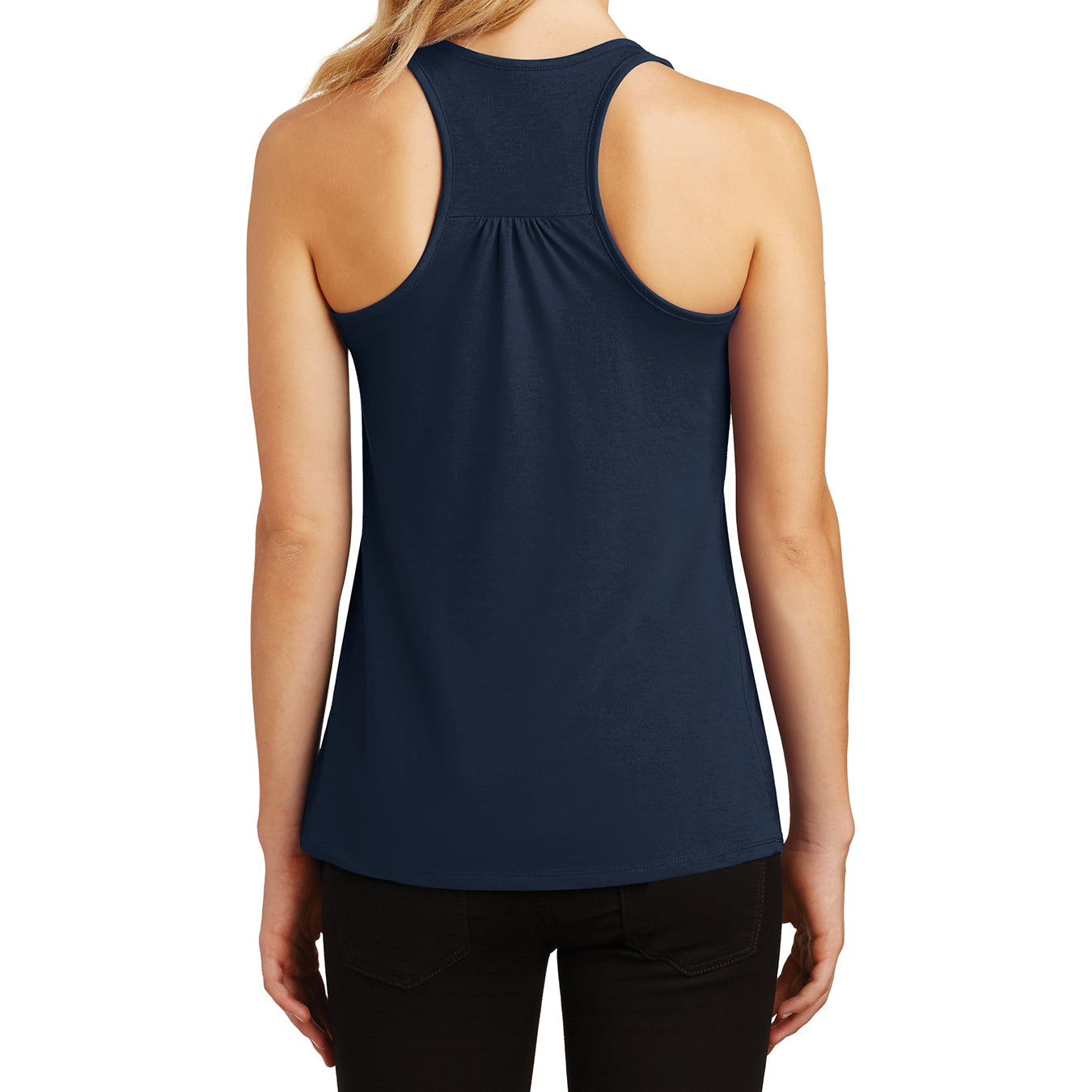 Womens Solid Gathered Racerback Tank - New Navy - Back