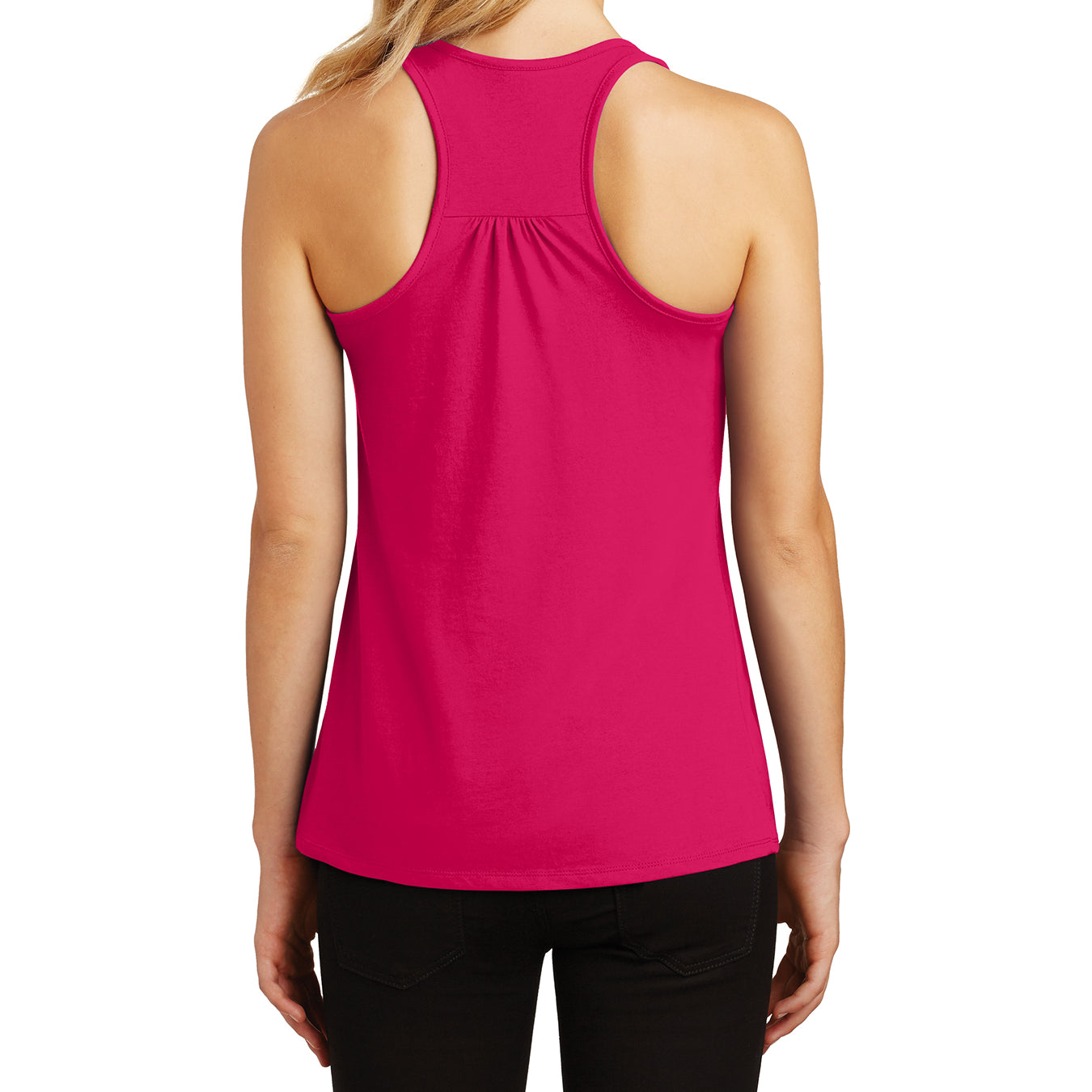 Womens Solid Gathered Racerback Tank - Watermelon - Back