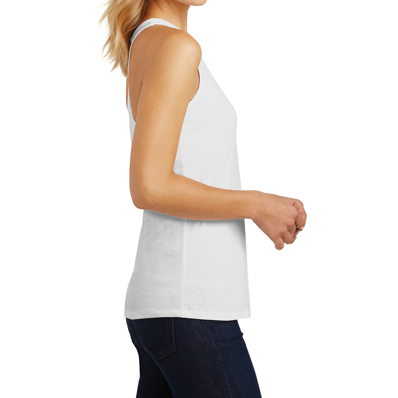 Womens Solid Gathered RacerSide Tank - White - Side
