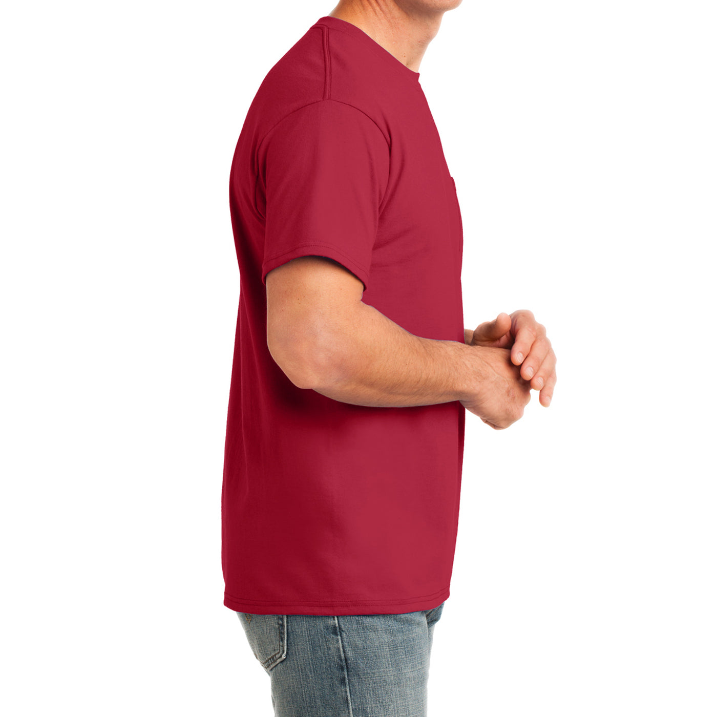 Men's Core Cotton Pocket Tee - Red - Side
