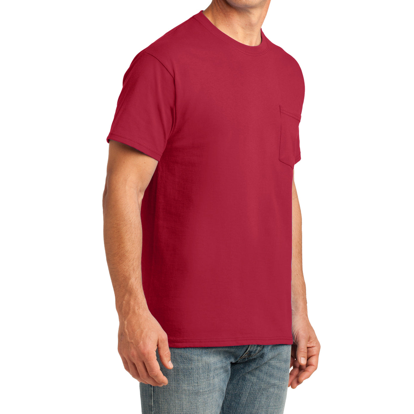 Men's Core Cotton Pocket Tee - Red - Side