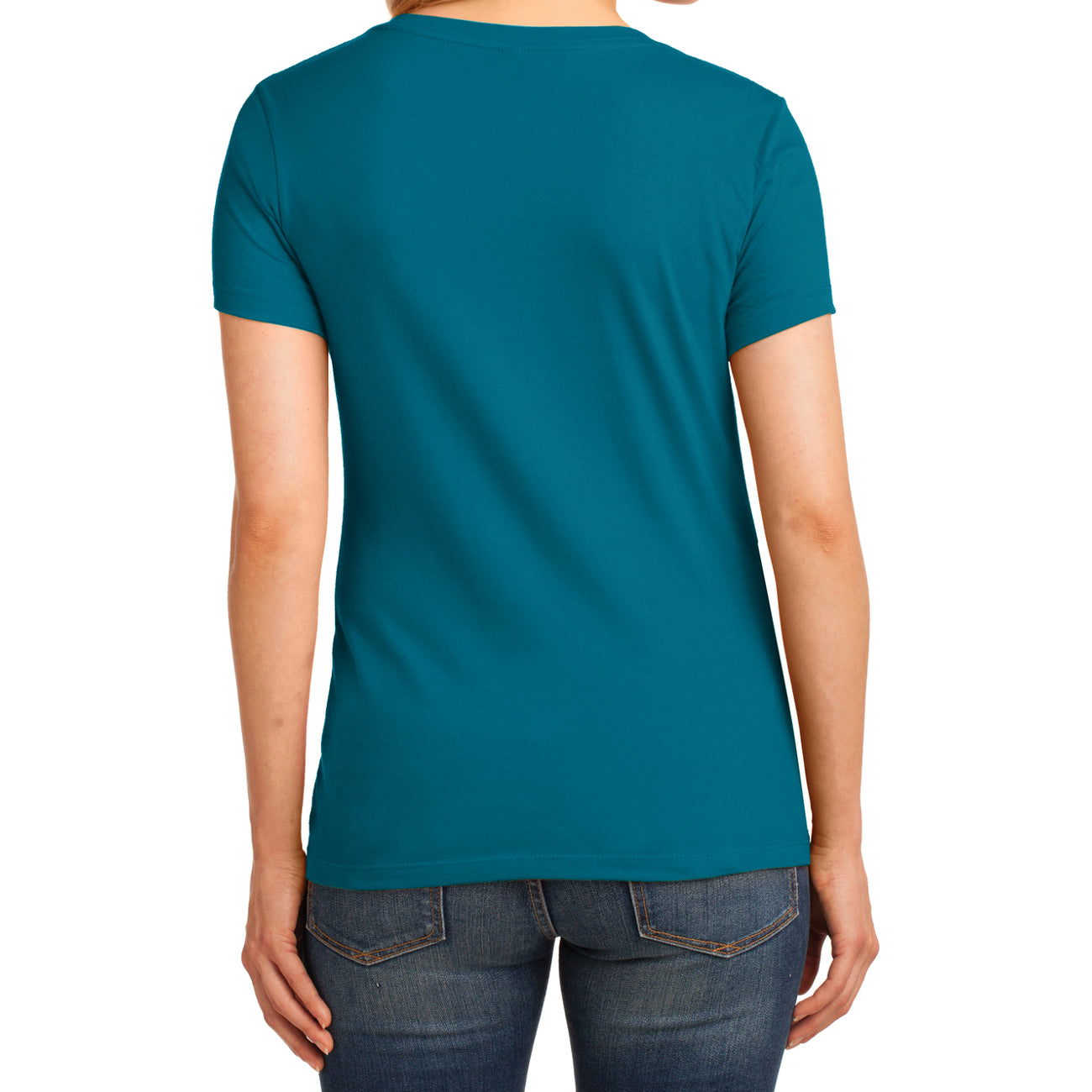 Women's Core Cotton V-Neck Tee - Teal - Back