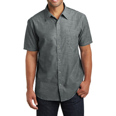 Men's Short Sleeve Washed Woven Shirt - Grey - Front