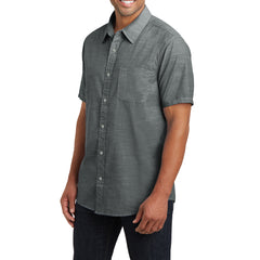 Men's Short Sleeve Washed Woven Shirt - Grey - Side
