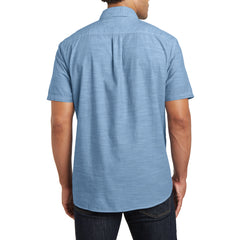 Men's Short Sleeve Washed Woven Shirt - Light Blue - Back