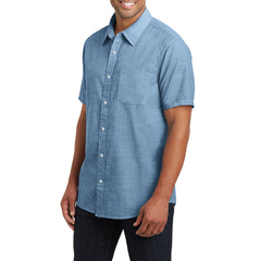 Men's Short Sleeve Washed Woven Shirt - Light Blue - Side