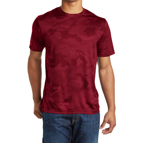 Moisture Wicking CamoHex Tee Shirt Deep Red Front