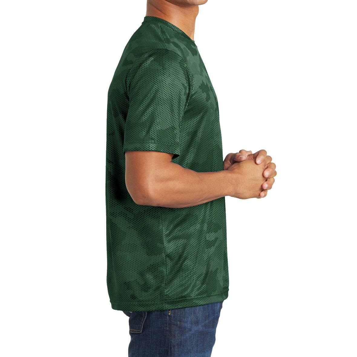 Moisture Wicking CamoHex Tee Shirt Forest Green Side