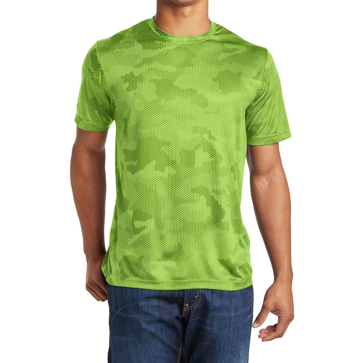 Moisture Wicking CamoHex Tee Shirt Lime Shock Front