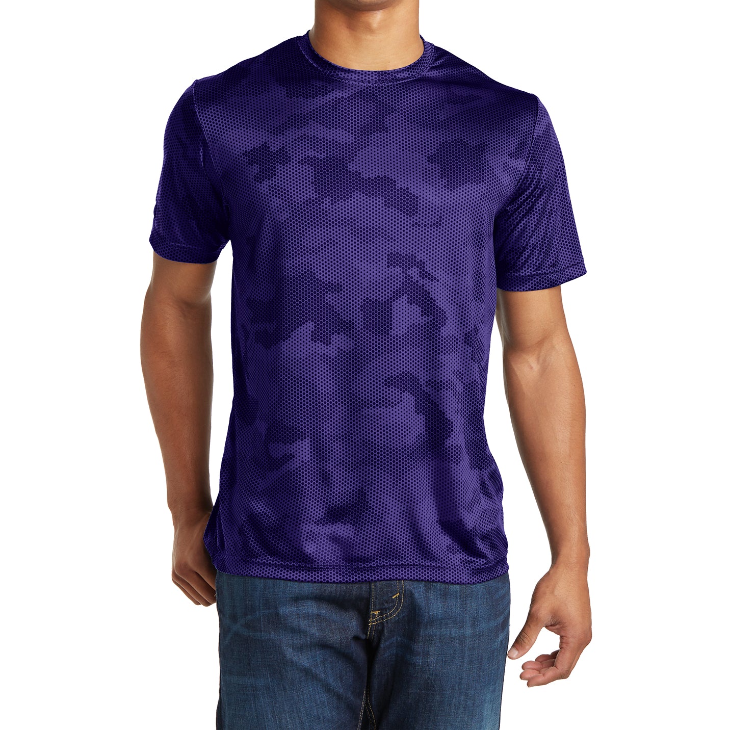 Moisture Wicking CamoHex Tee Shirt Purple Front
