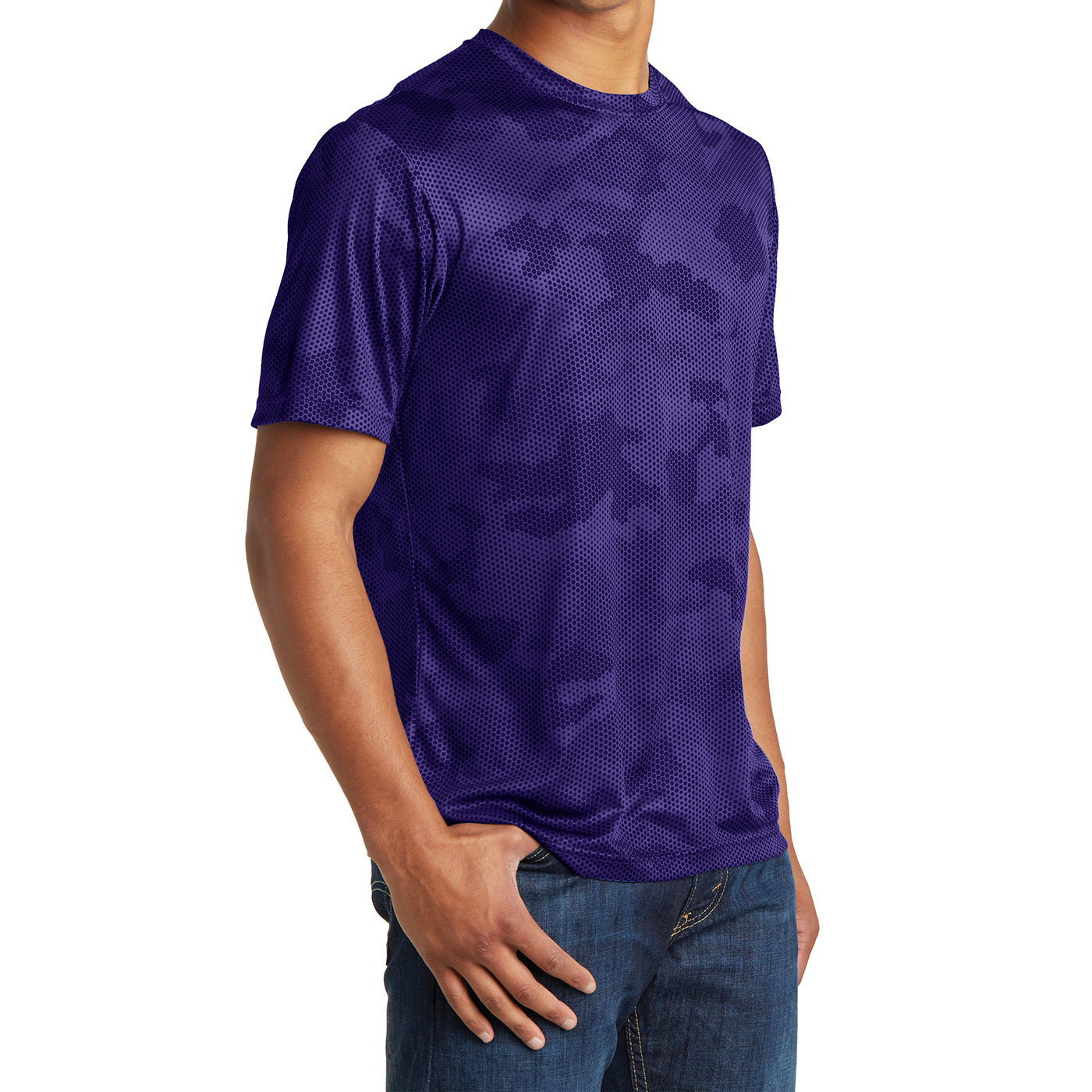 Moisture Wicking CamoHex Tee Shirt Purple Side