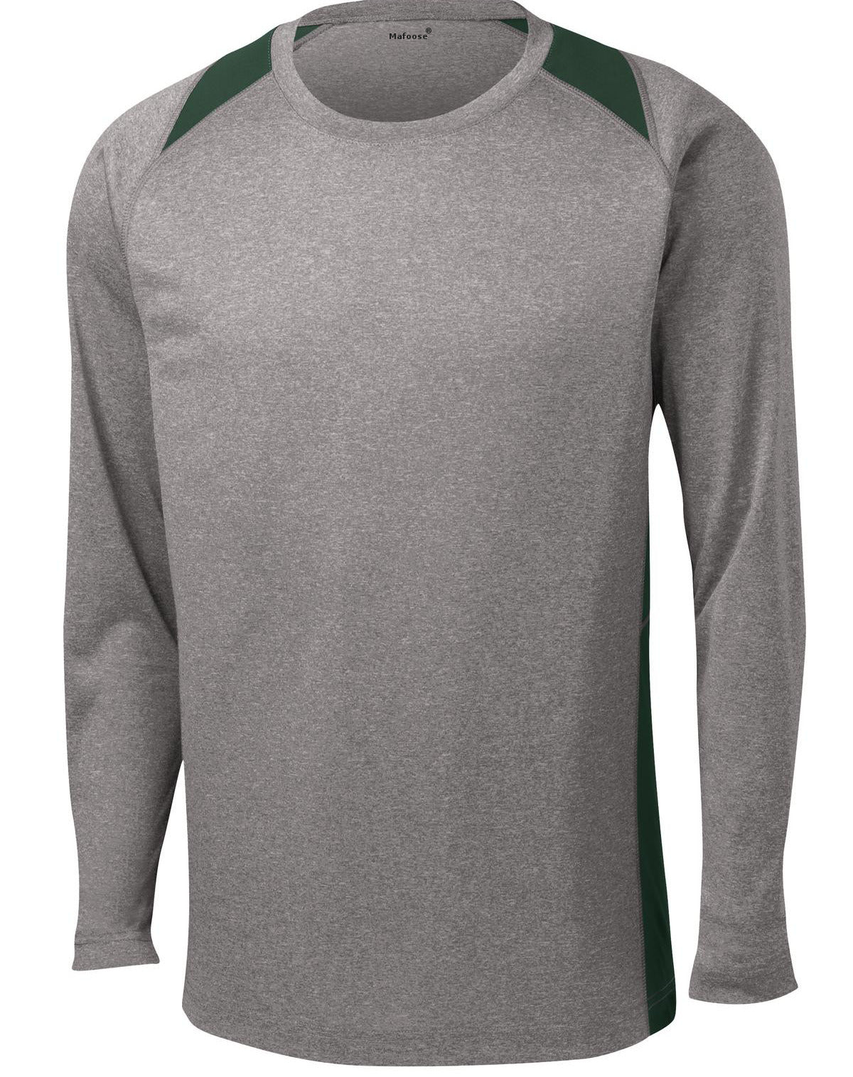 Mafoose Men's Long Sleeve Heather Colorblock Contender Tee Shirt Vintage Heather/ Forest Green-Front