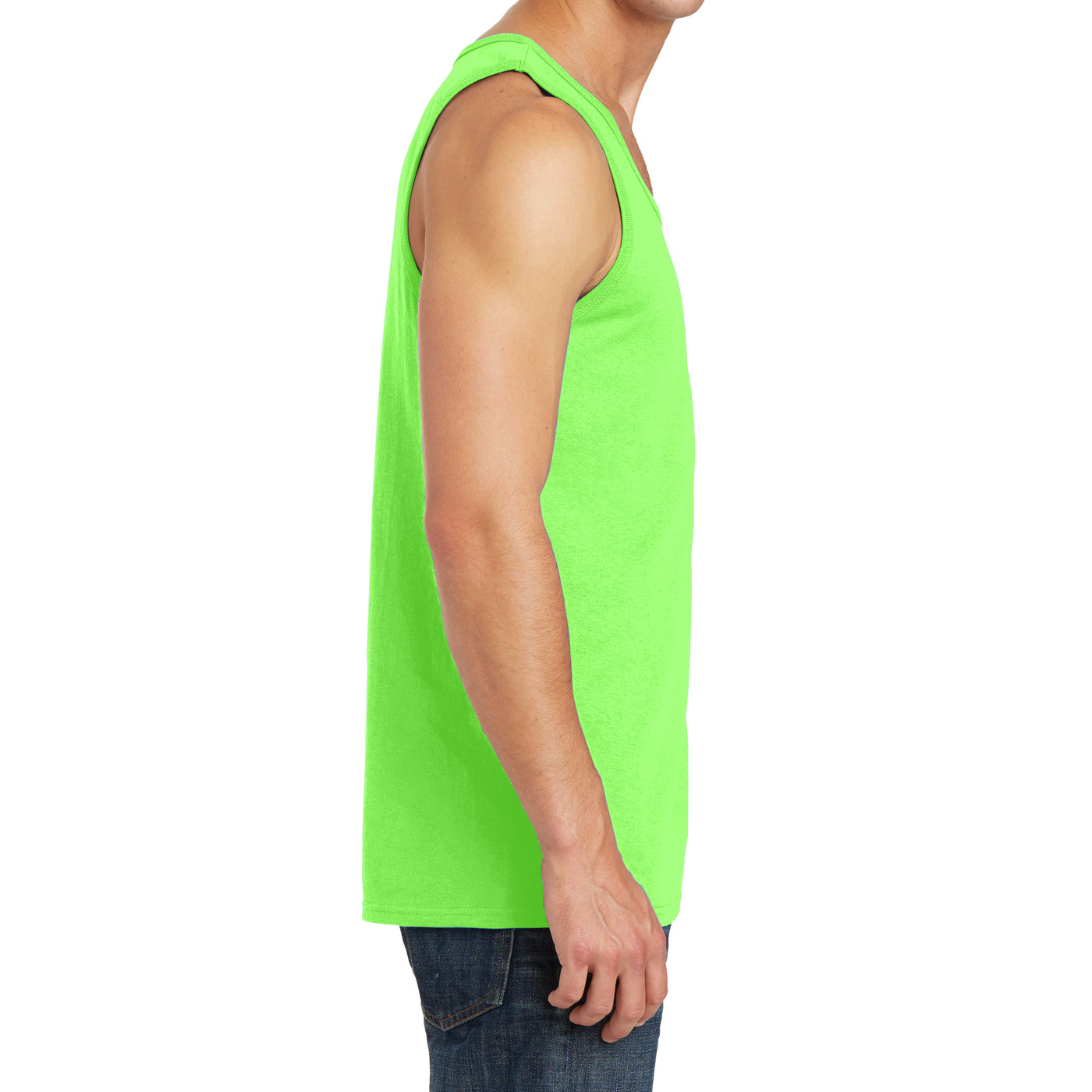 Men's Core Cotton Tank Top - Neon Green - Side
