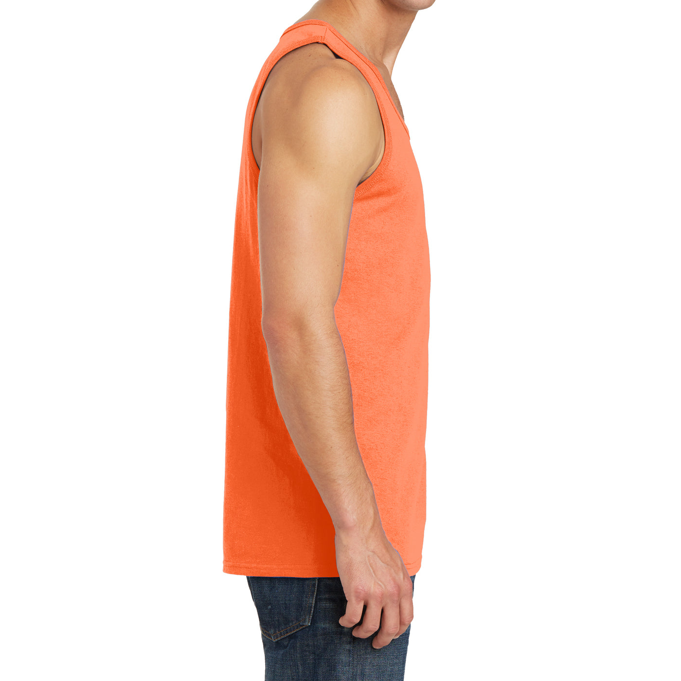 Men's Core Cotton Tank Top - Neon Orange - Side