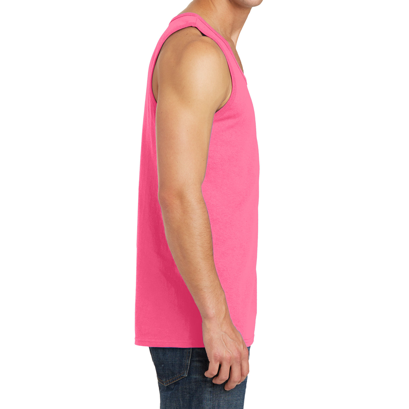 Men's Core Cotton Tank Top - Neon Pink - Side