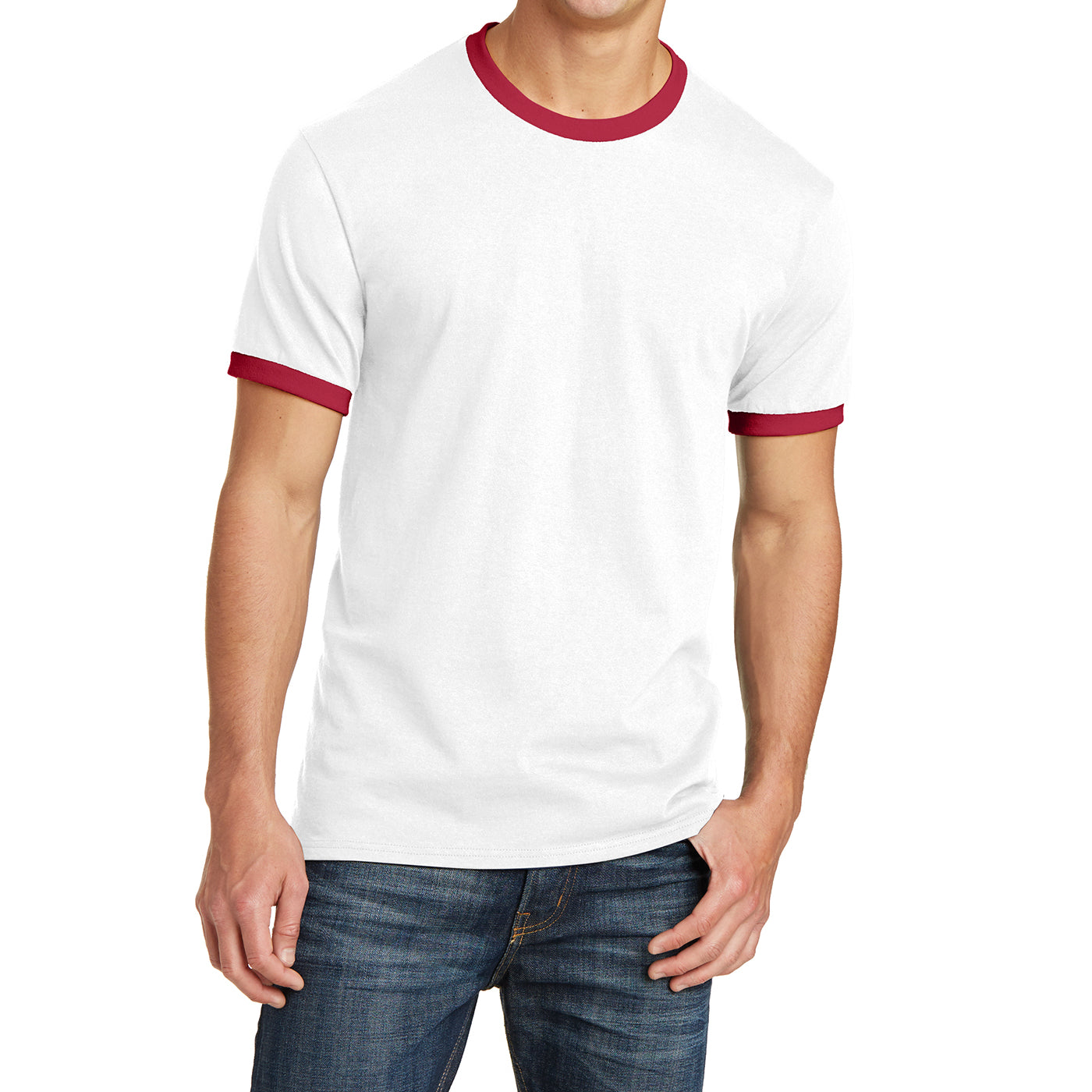 Men's Core Cotton Ringer Tee - White/Red - Front