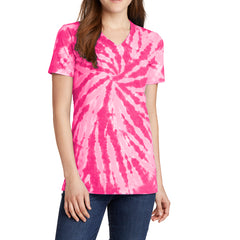 Womens Tie-Dye V-Neck Tee -  Pink - Front