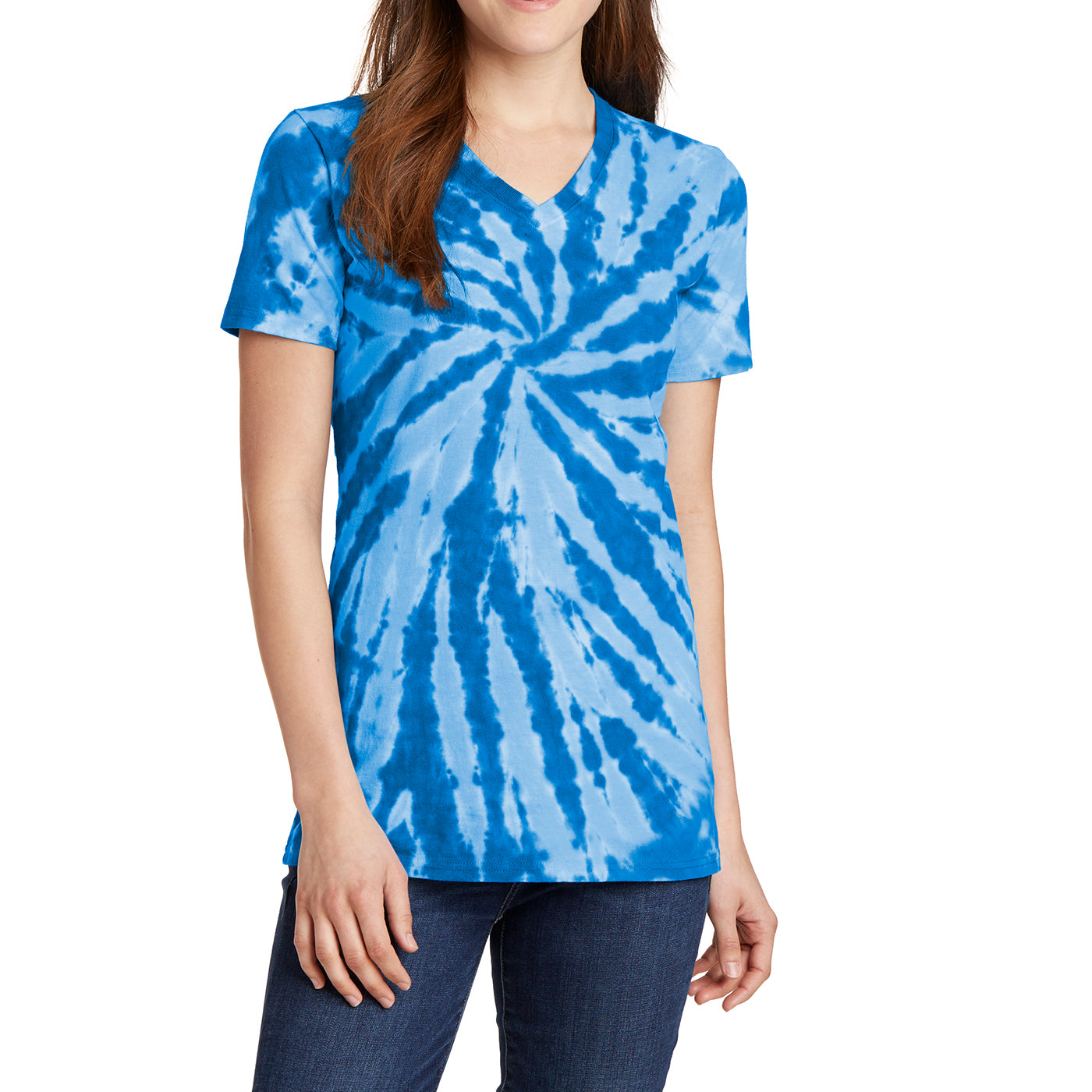 Womens Tie-Dye V-Neck Tee - Royal - Front