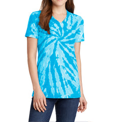 Womens Tie-Dye V-Neck Tee - Turquoise - Front