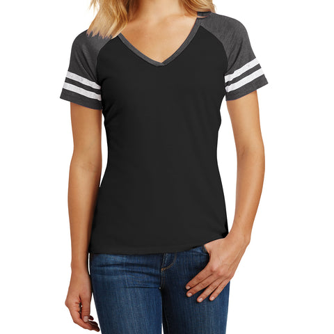 Womens Game V-Neck Tee - Black/Heathered Charcoal - Front