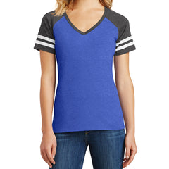 Womens Game V-Neck Tee - Heathered True Royal/Heathered Charcoal - Front