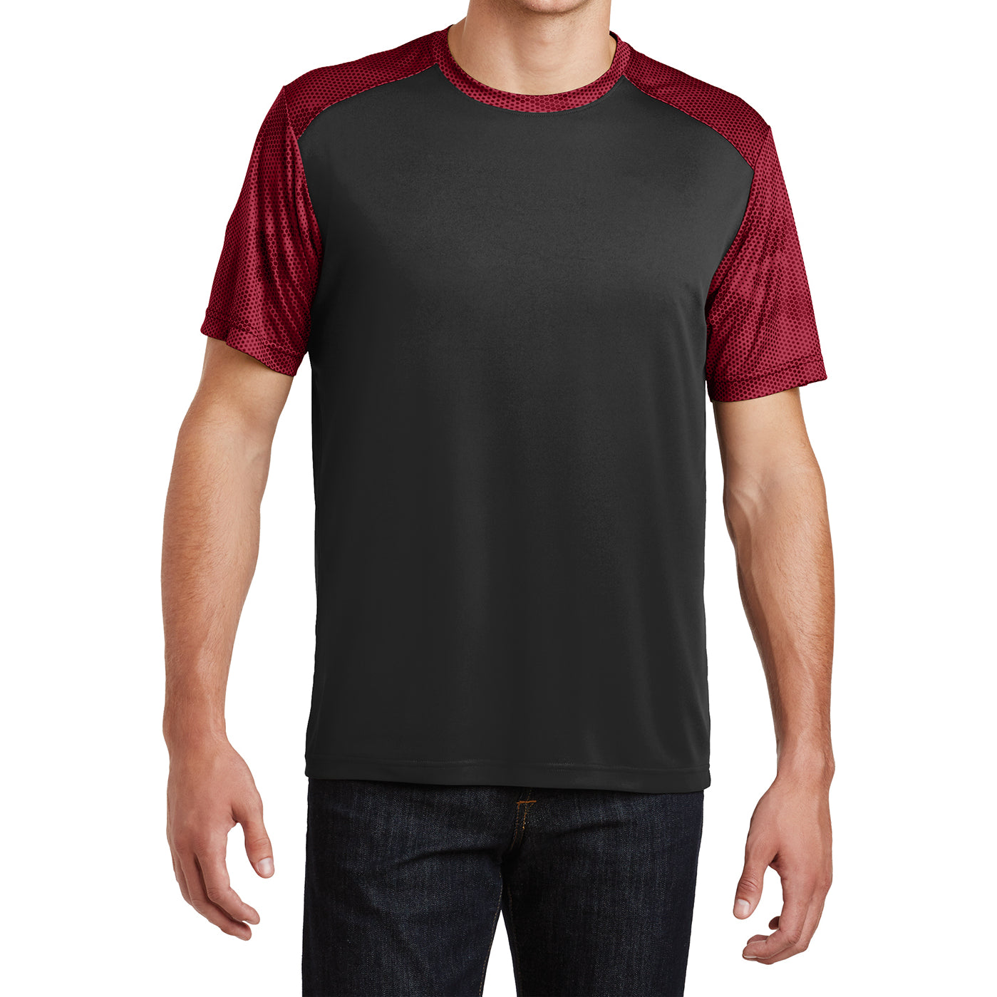 Men's CamoHex Colorblock Tee Shirt Black/ Deep Red Front