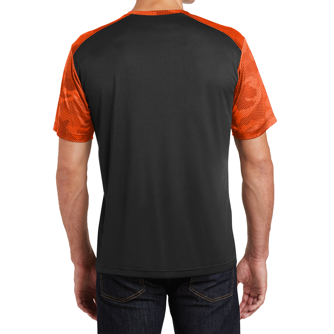 Men's CamoHex Colorblock Tee Shirt Black/ Neon Orange Back
