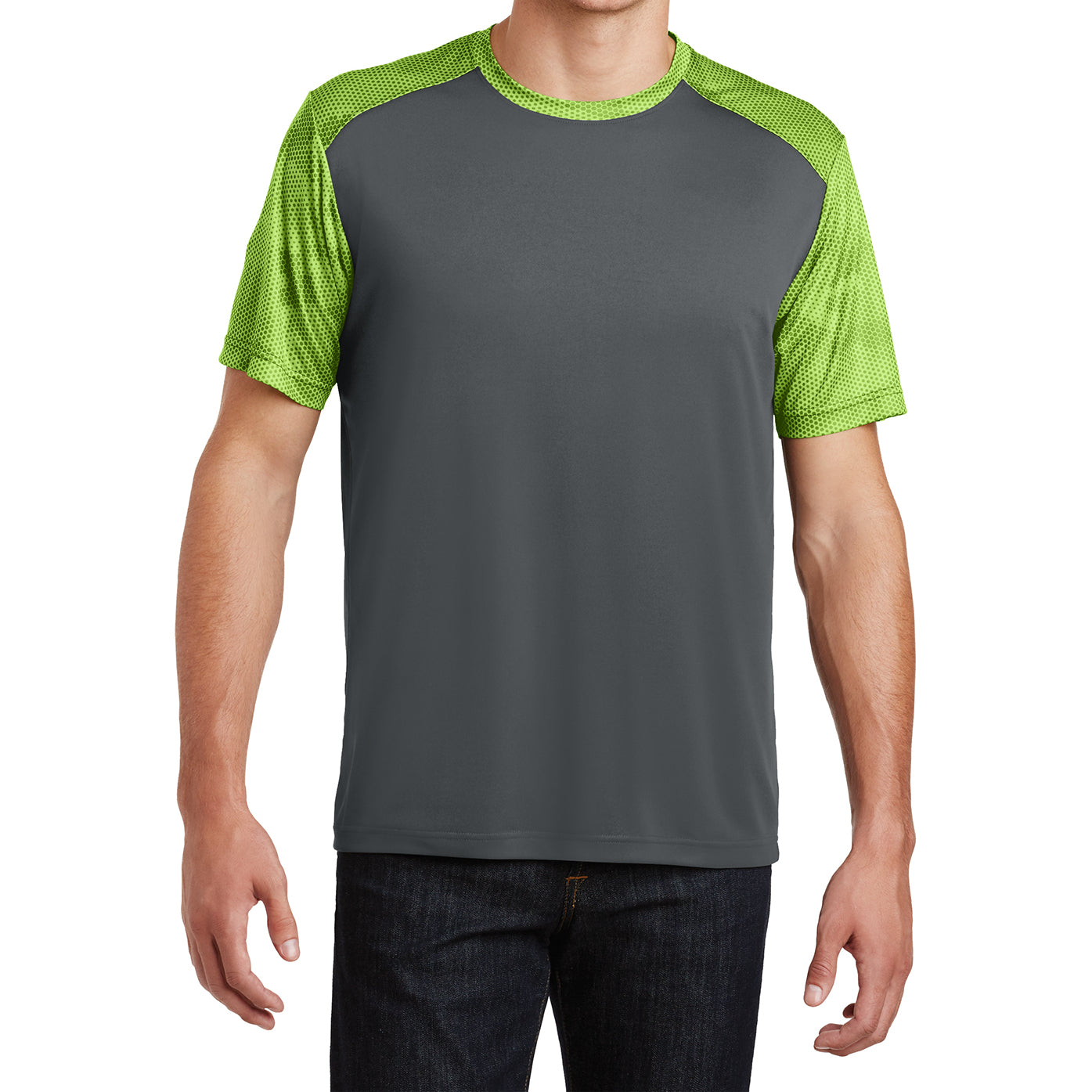 Men's CamoHex Colorblock Tee Shirt Iron Grey/ Lime Shock Front