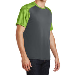 Men's CamoHex Colorblock Tee Shirt Iron Grey/ Lime Shock Side