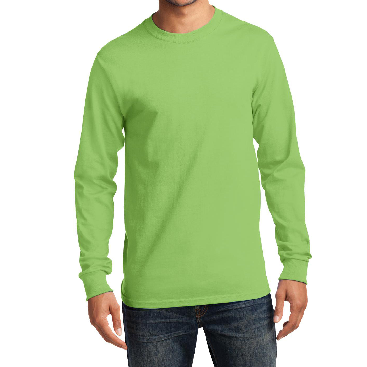 Men's Long Sleeve Essential Tee - Lime - Front