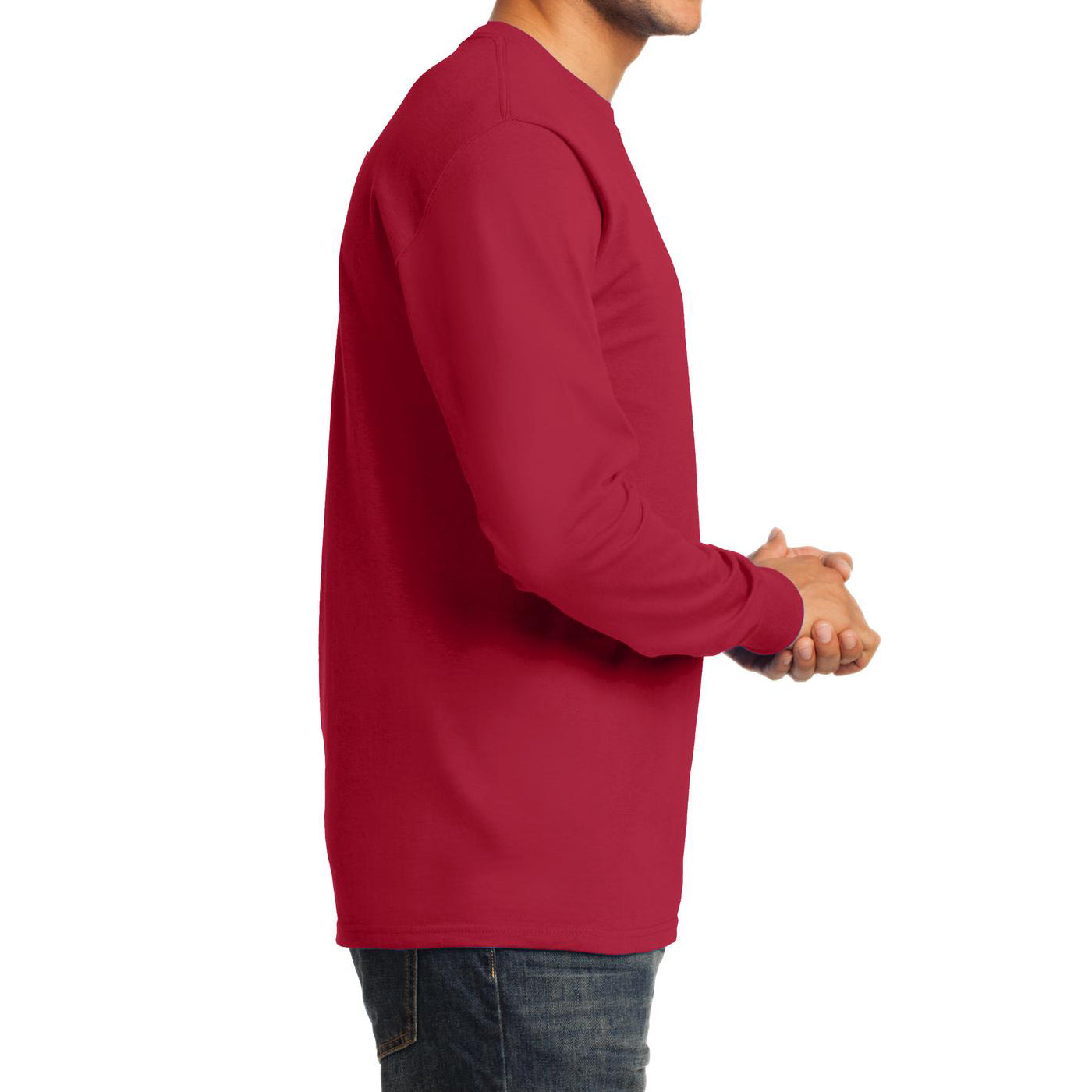 Men's Long Sleeve Essential Tee - Red - Side