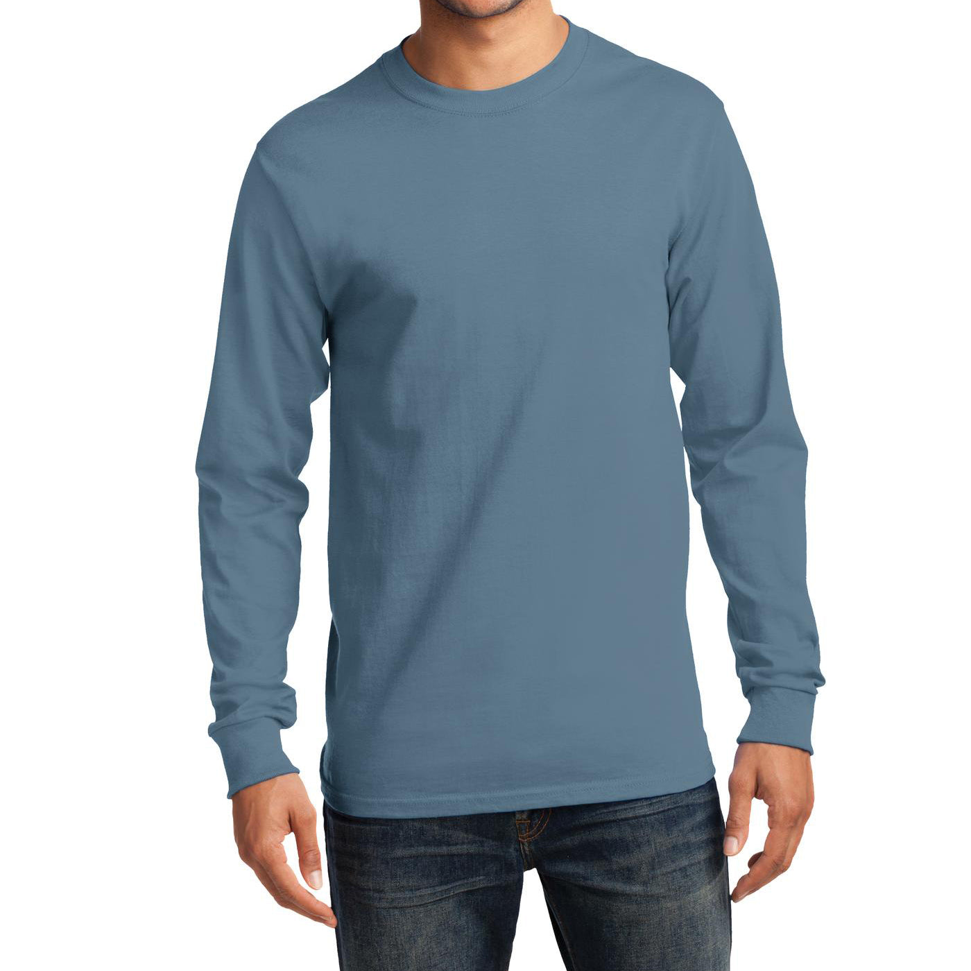 Men's Long Sleeve Essential Tee - Stonewashed Blue - Front