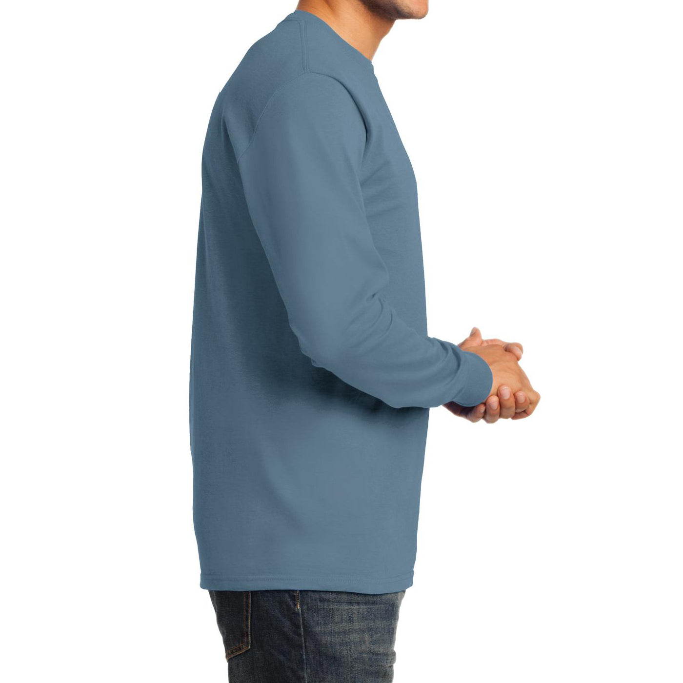 Men's Long Sleeve Essential Tee - Stonewashed Blue - Side