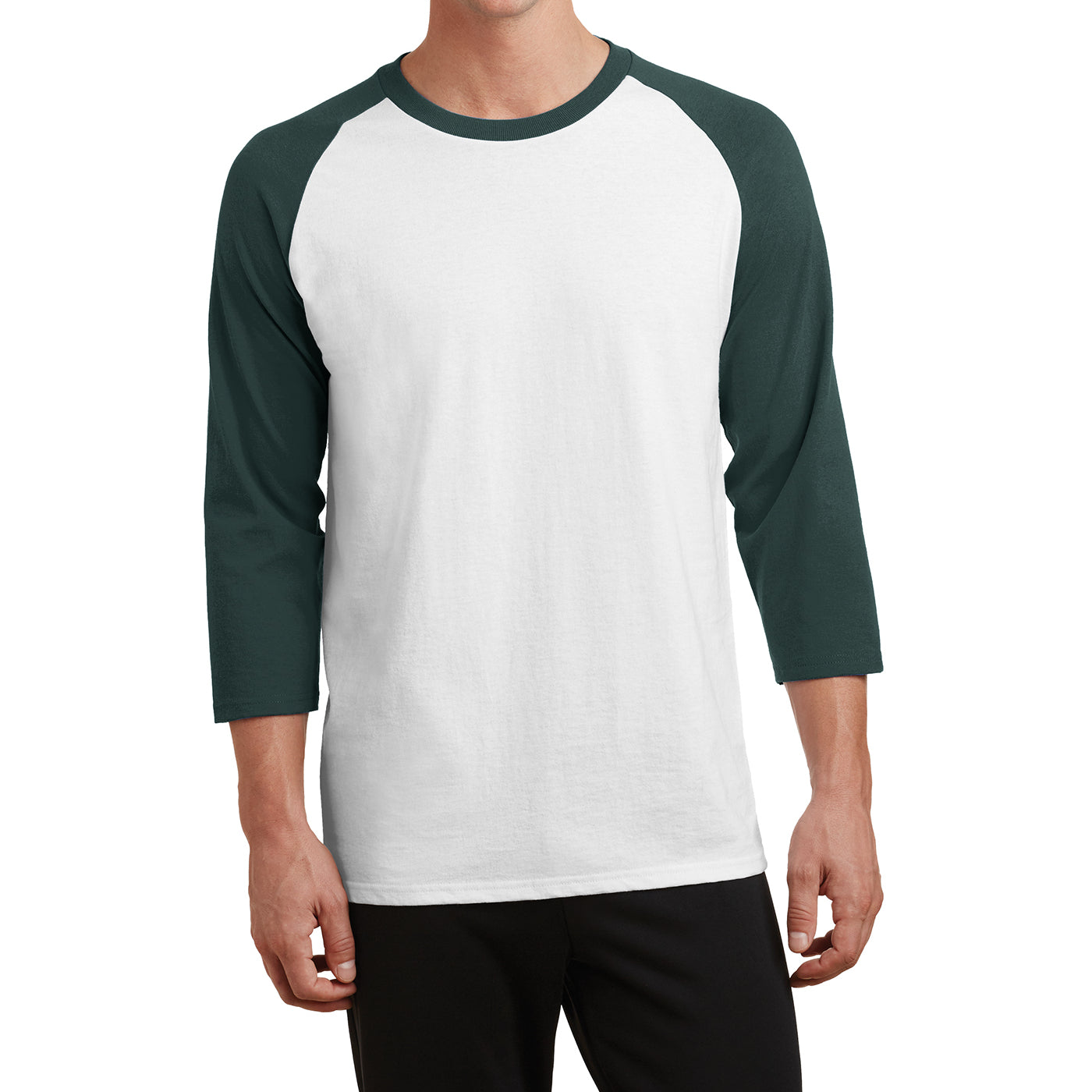 Men's Core Blend 3/4-Sleeve Raglan Tee -White/ Dark Green - Front