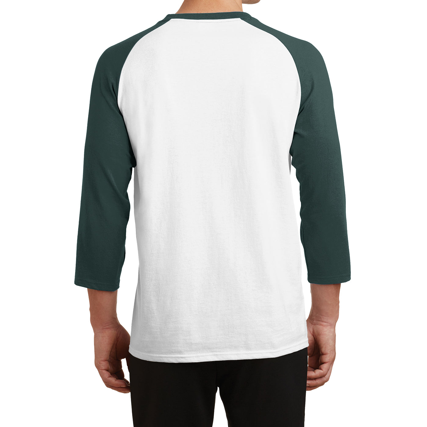 Men's Core Blend 3/4-Sleeve Raglan Tee -White/ Dark Green - Back