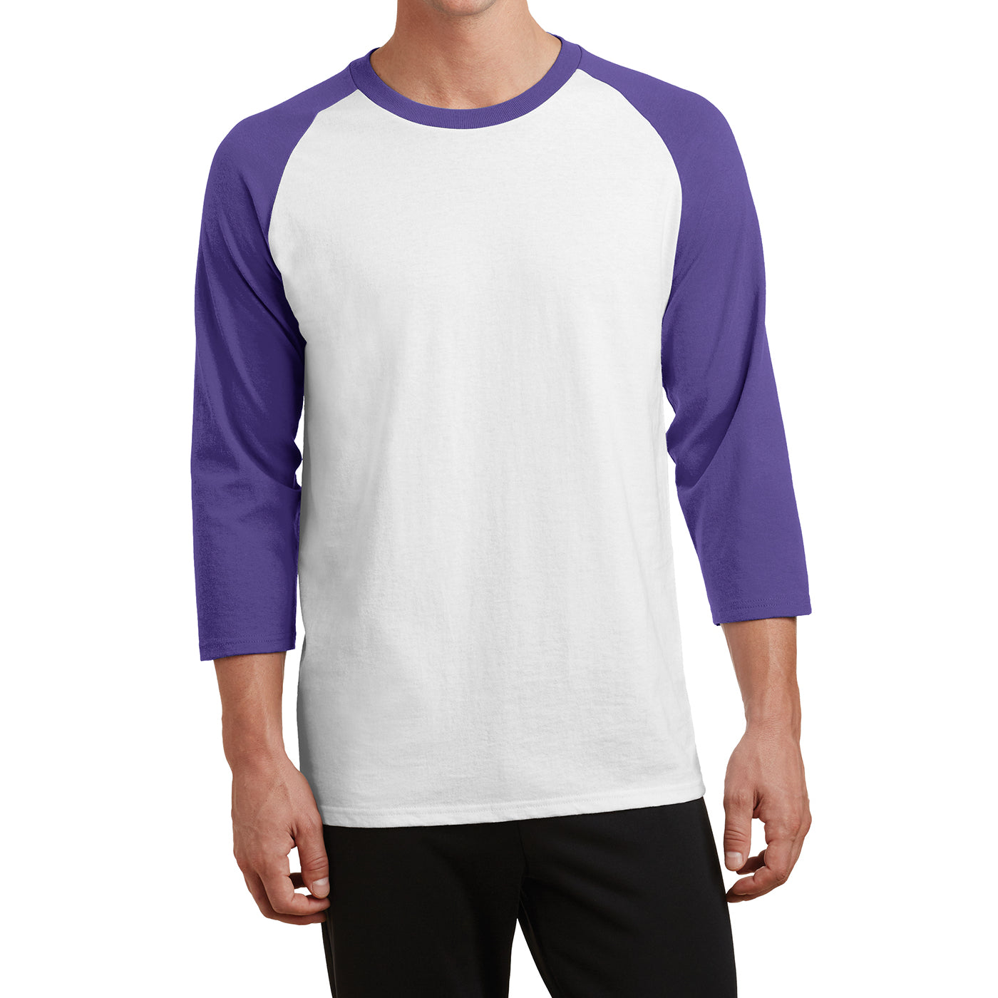Men's Core Blend 3/4-Sleeve Raglan Tee - White/ Purple - Front