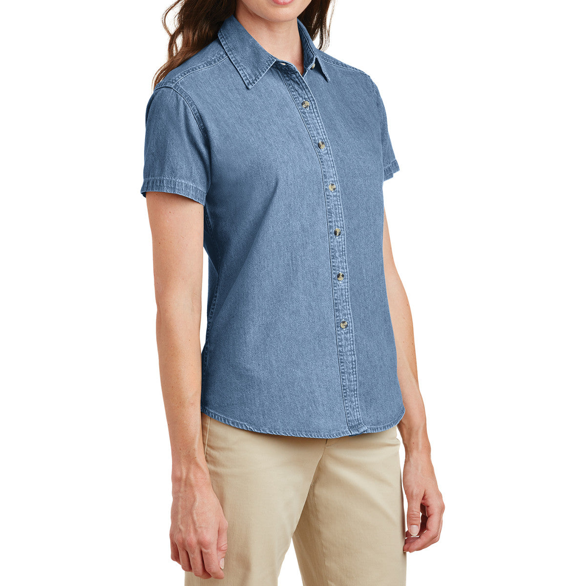 Mafoose Women's Short Sleeve Value Denim Shirt Faded Blue