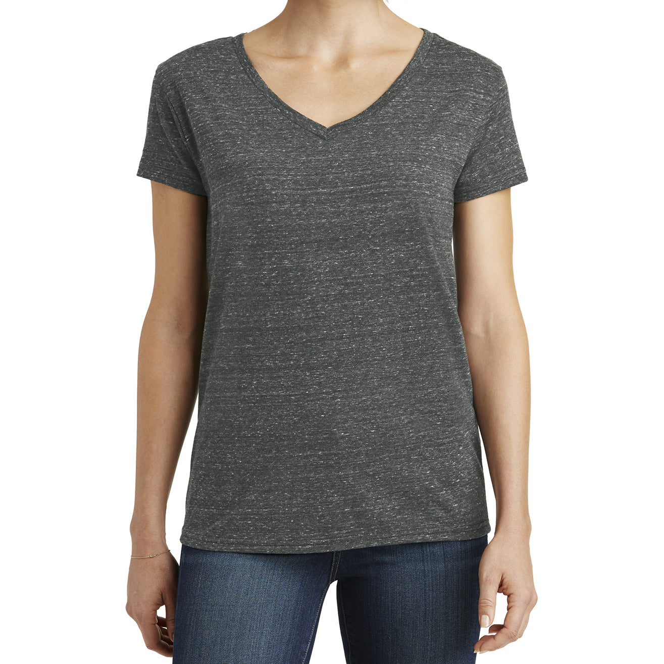 Womens Cosmic Relaxed V-Neck Tee - Black/Grey Cosmic - Front