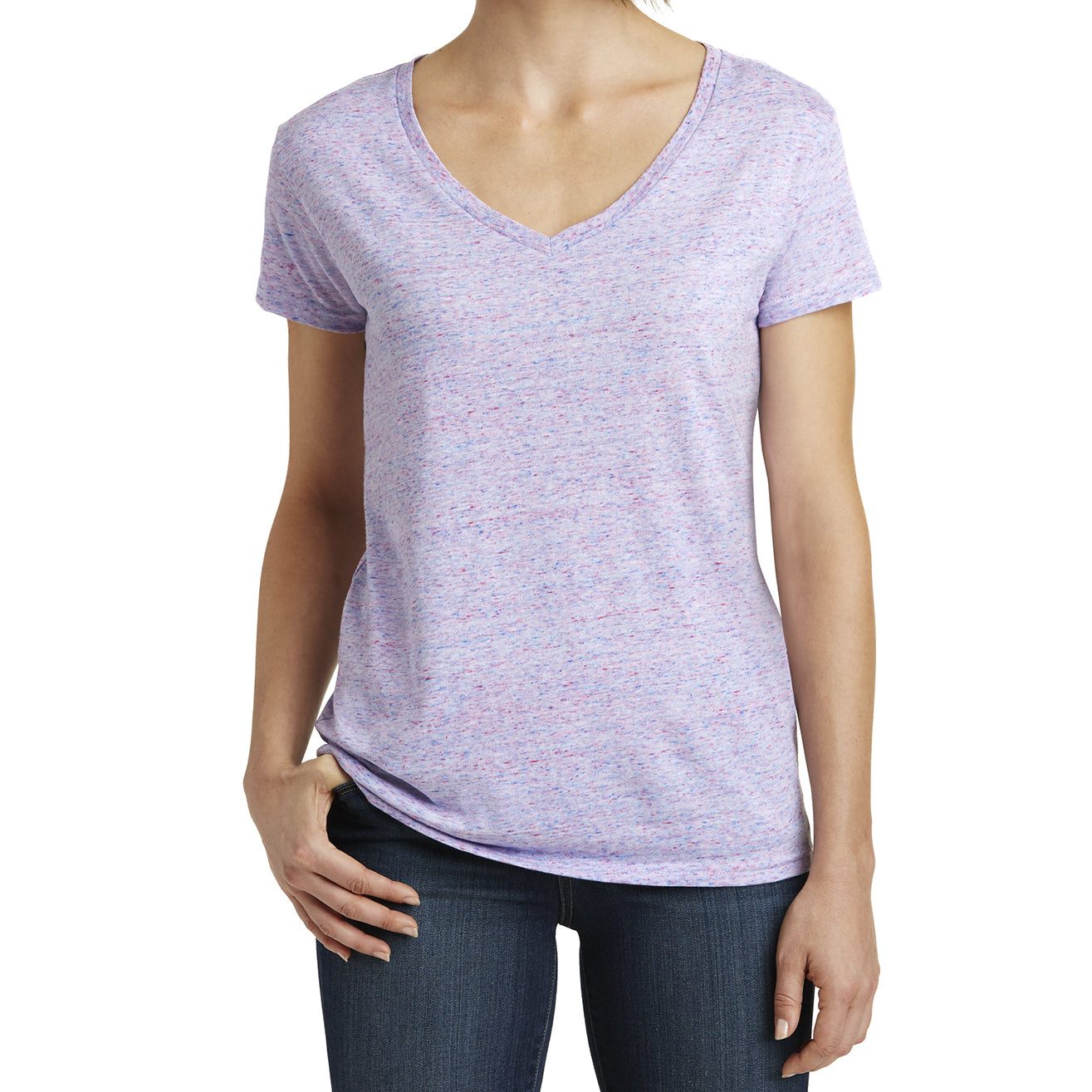 Womens Cosmic Relaxed V-Neck Tee - White/Pink Cosmic - Front