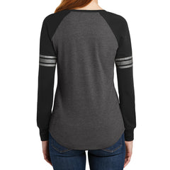 Women's Game Long Sleeve V-Neck Tee - Heathered Charcoal/ Black/ Silver - Back