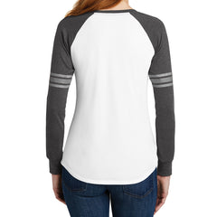 Women's Game Long Sleeve V-Neck Tee - White/ Heathered Charcoal/ Silver - Back