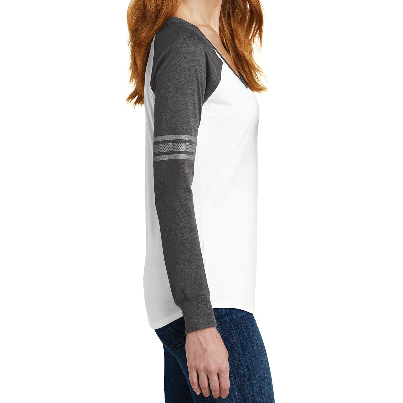 Women's Game Long Sleeve V-Neck Tee - White/ Heathered Charcoal/ Silver - Side