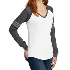 Women's Game Long Sleeve V-Neck Tee - White/ Heathered Charcoal/ Silver - Side