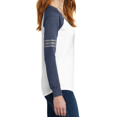 Women's Game Long Sleeve V-Neck Tee - White/ Heathered Navy/ Silver - Side