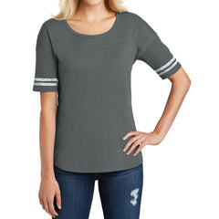 Women's Scorecard Tee Distressed Printed Stripes - Heathered Charcoal/White - Front