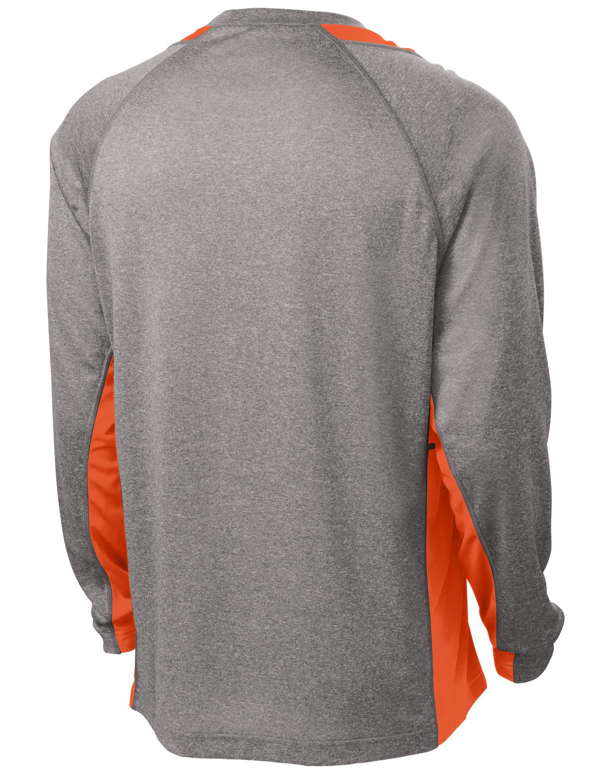 Mafoose Men's Long Sleeve Heather Colorblock Contender Tee Shirt Vintage Heather/ Deep Orange-Back